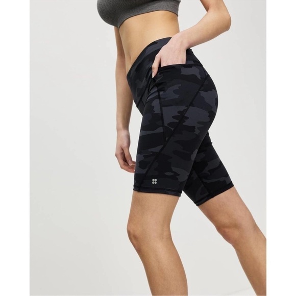 Sweaty Betty Power High Rise Camo Biker Shorts Black Gray Size Small Women’s - Picture 1 of 6